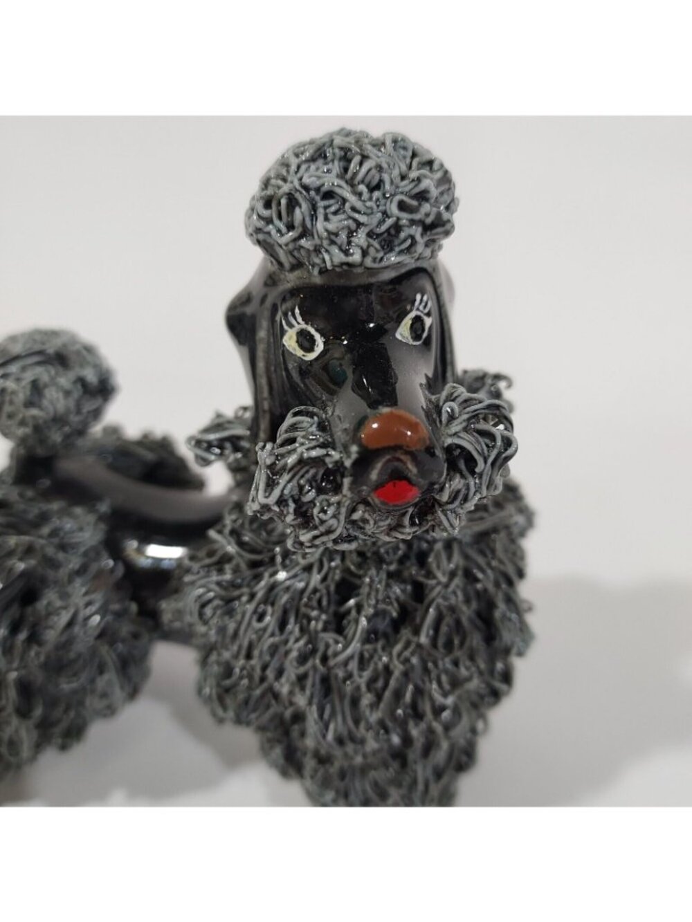 MCM Spaghetti Poodle Standing Dog Figurine Black Base Gray Fur 1950's - Picture 6 of 14